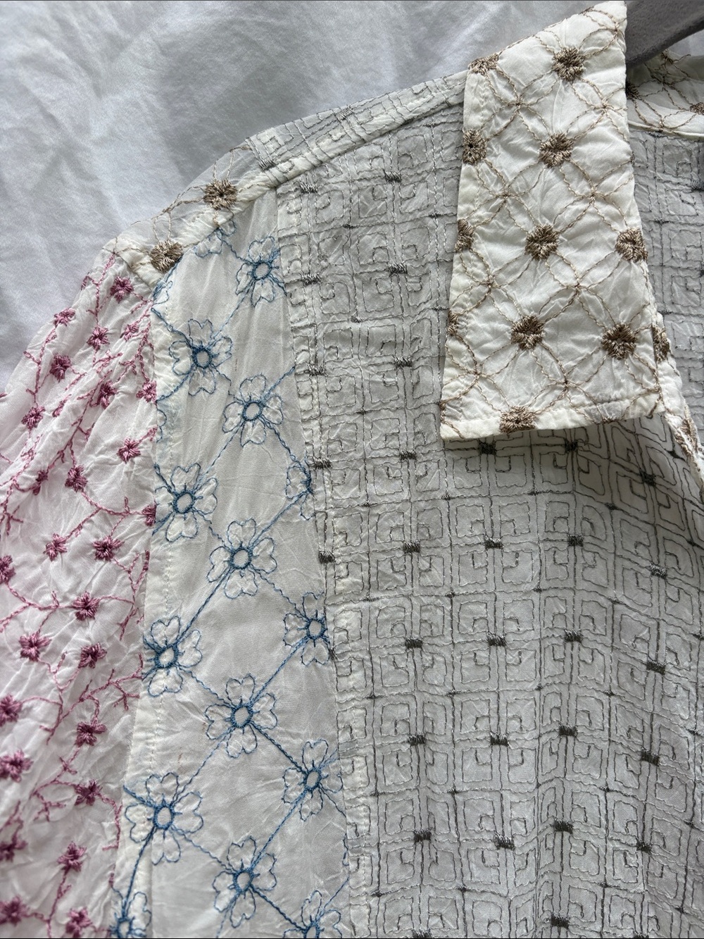 J. Jill White Button-Down Shirt with Pink, Brown, and Blue Embroidered Panels - Picture 5 of 12
